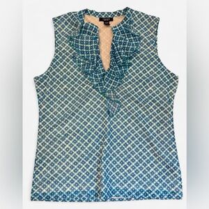 Chaps Printed Ruffle Blouse Size XL Coastal Beachwear Vacation Spring Break Mesh